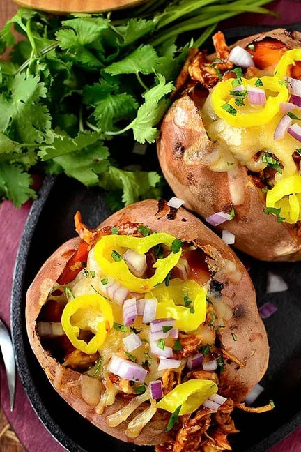 ORGANIC BBQ CHICKEN STUFFED SWEET POTATO