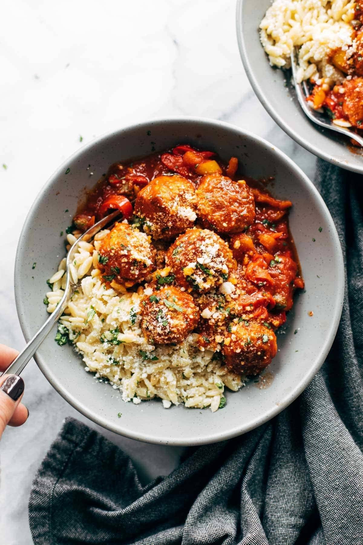 FIRE ROASTED RED PEPPER MEATBALLS PARMESAN