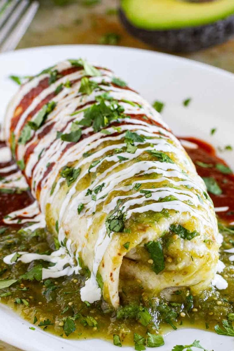 RED AND GREEN BEEF BURRITO SUPREME