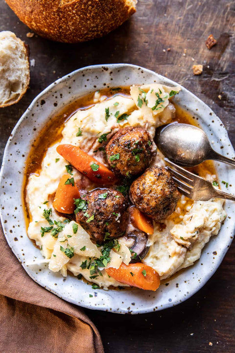 ORGANIC SOUTHERN MEATBALLS AND BROWN GRAVY